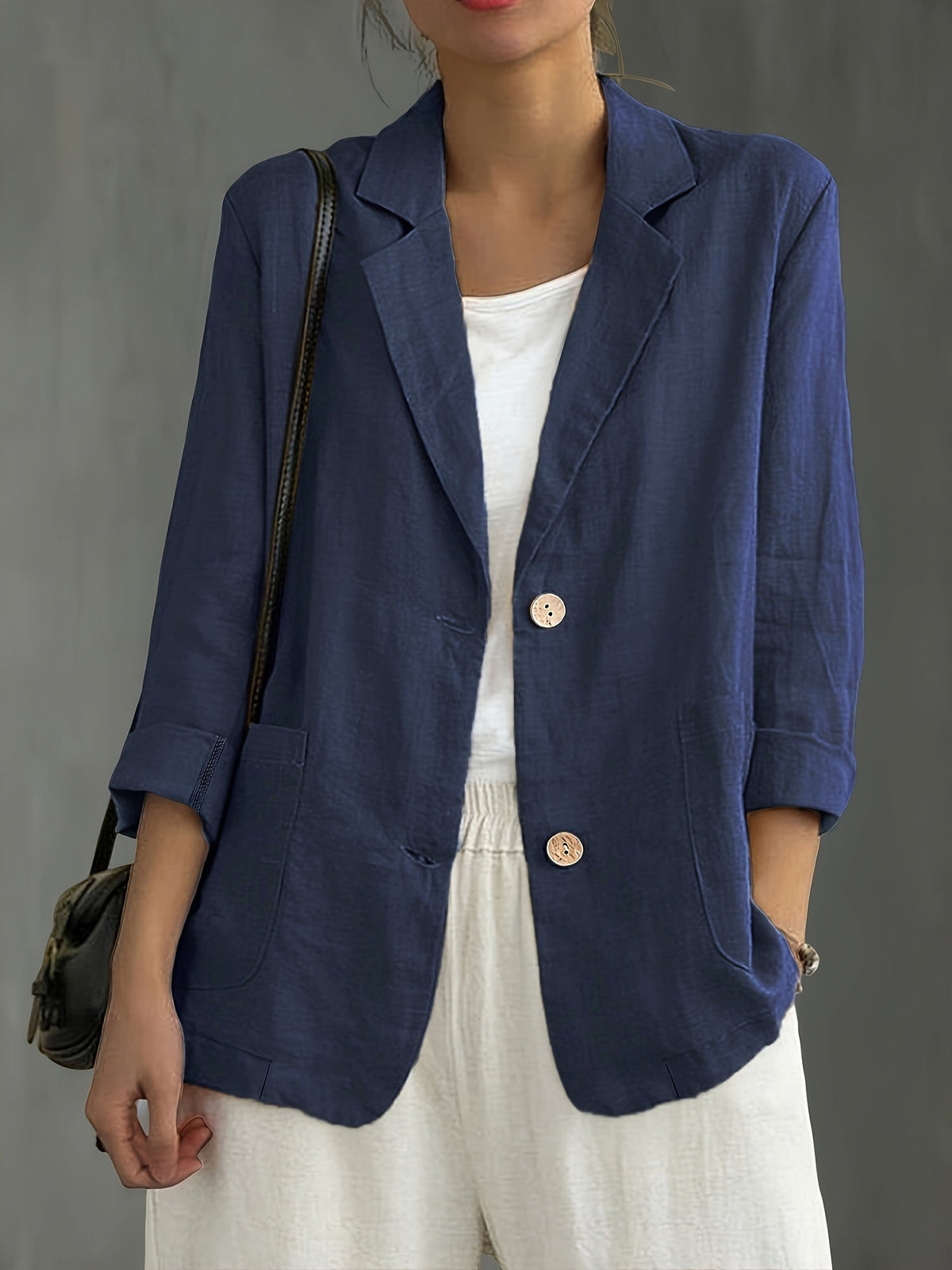 Blazer Linen Classic with Notched Lapel and Patch Pockets