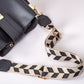 Crossbody Bag Faux Leather with Canvas Strap and Metal Clasp