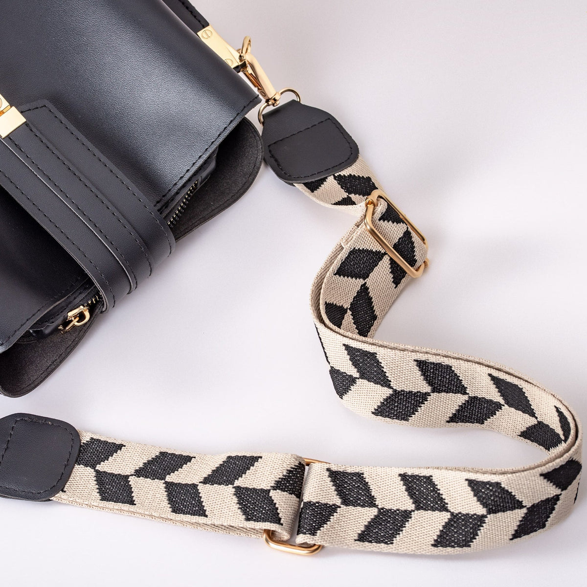Crossbody Bag Faux Leather with Canvas Strap and Metal Clasp