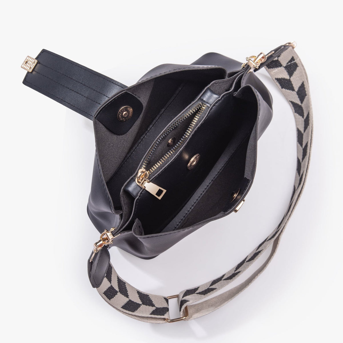 Crossbody Bag Faux Leather with Canvas Strap and Metal Clasp