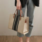 Tote Bag Textured Canvas with Faux Leather Handle and Pockets