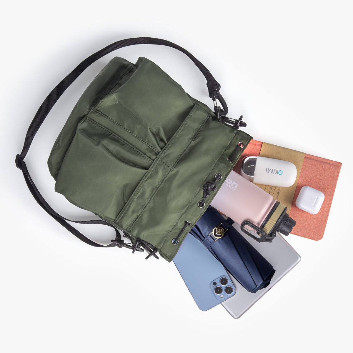 Bucket Bag Nylon with Drawstring, Top Handles and Strap
