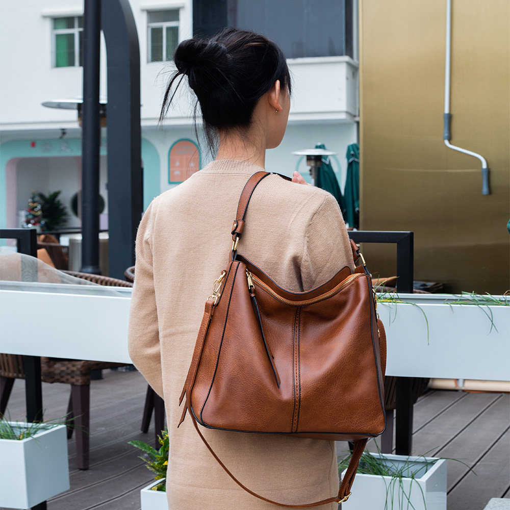 Top Handle Bag Faux Leather with Removable Strap and Zip Top