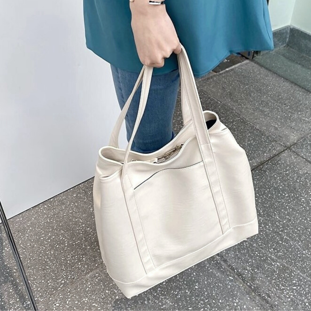 Tote Bag Faux Leather with Zip, Key Hook and Top Handles
