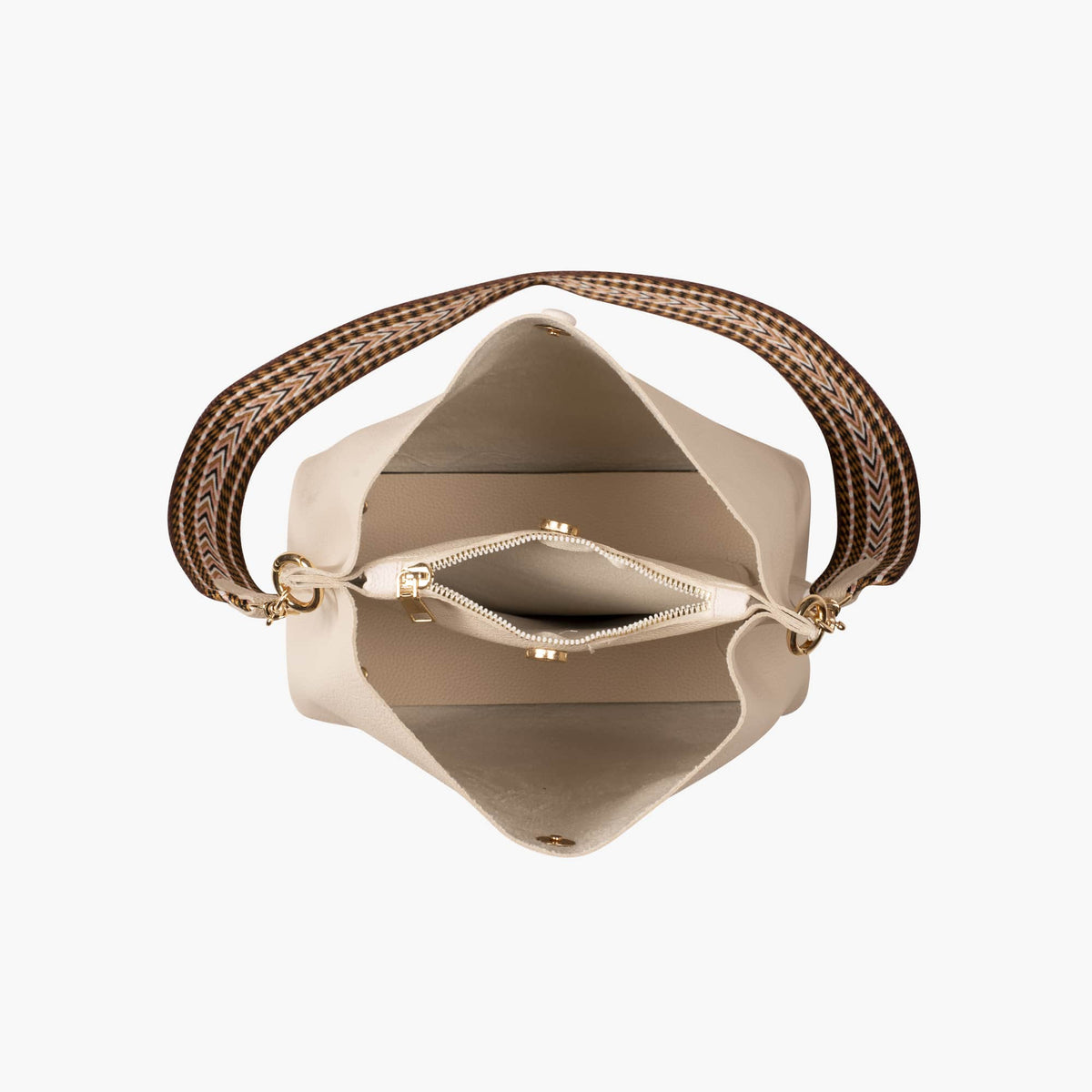 Bucket Bag Faux Leather Pebbled with Canvas Strap and Zip