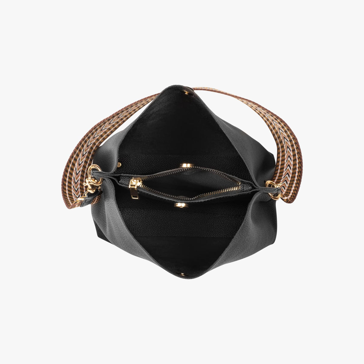 Bucket Bag Faux Leather Pebbled with Canvas Strap and Zip