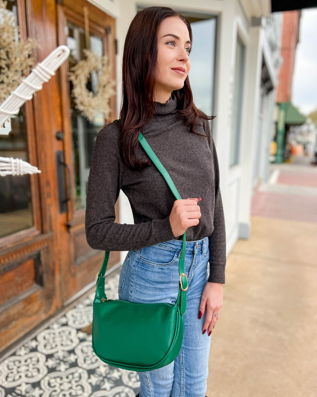 Crescent Bag Faux Leather with Zip and Adjustable Strap
