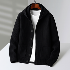 Rib-Knit Hooded Cardigan