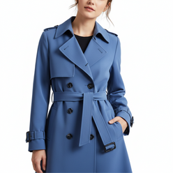 Trench Coat Polyester Longline Single-Breasted with Smooth Finish