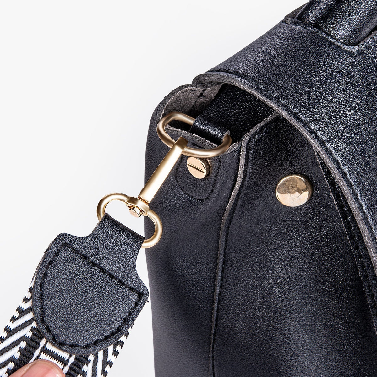 Top Handle Bag Faux Leather with Canvas Crossbody Strap