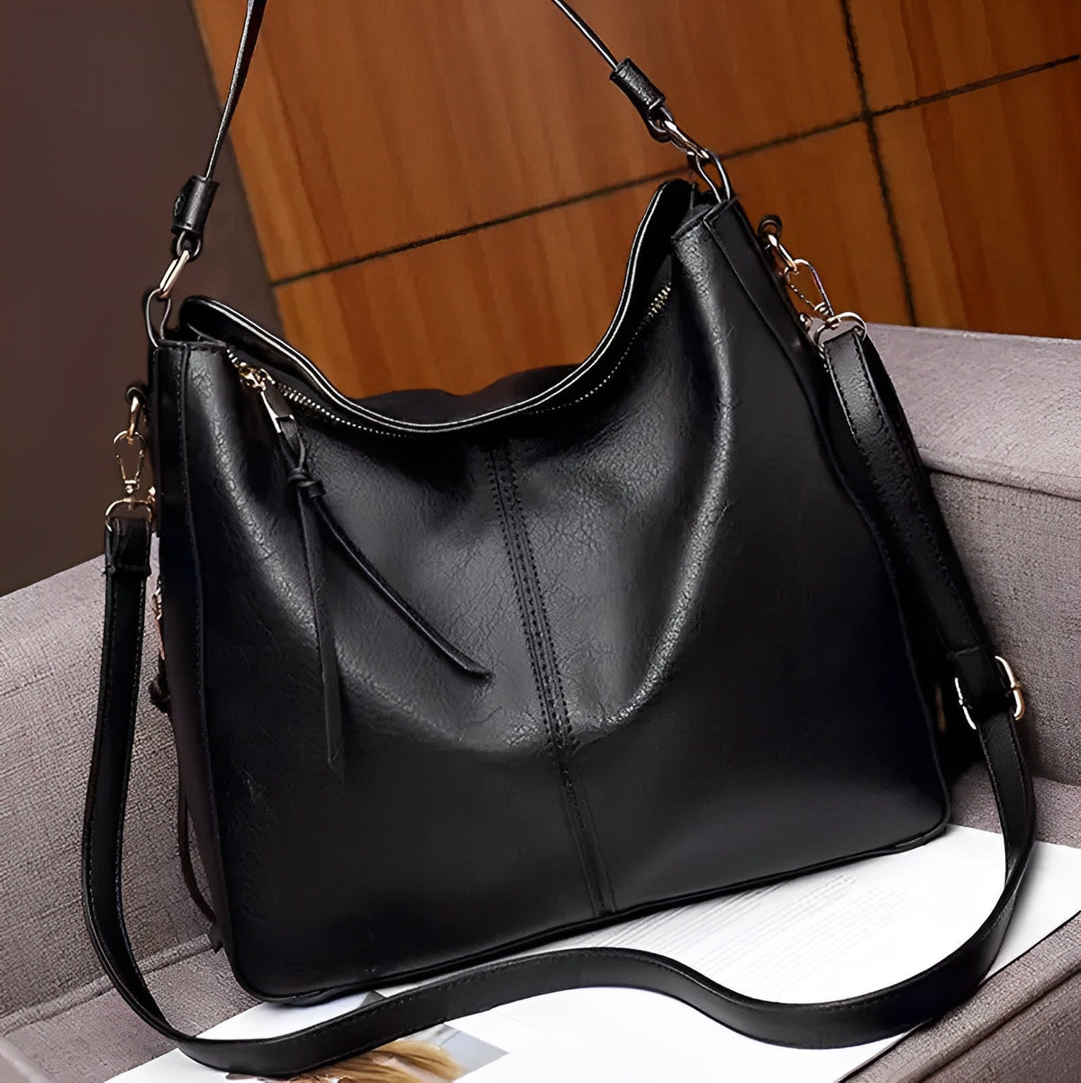 Top Handle Bag Faux Leather with Removable Strap and Zip Top