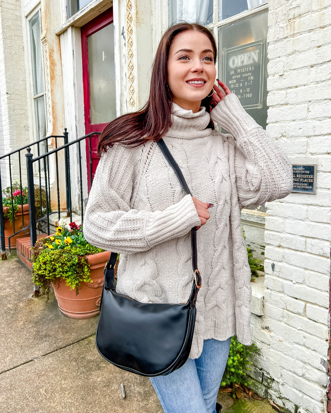 Crescent Bag Faux Leather with Zip and Adjustable Strap