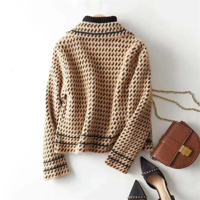 Jacket Wool Blend Houndstooth Cashmere-Feel with Tailored Fit