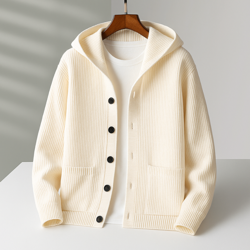 Rib-Knit Hooded Cardigan