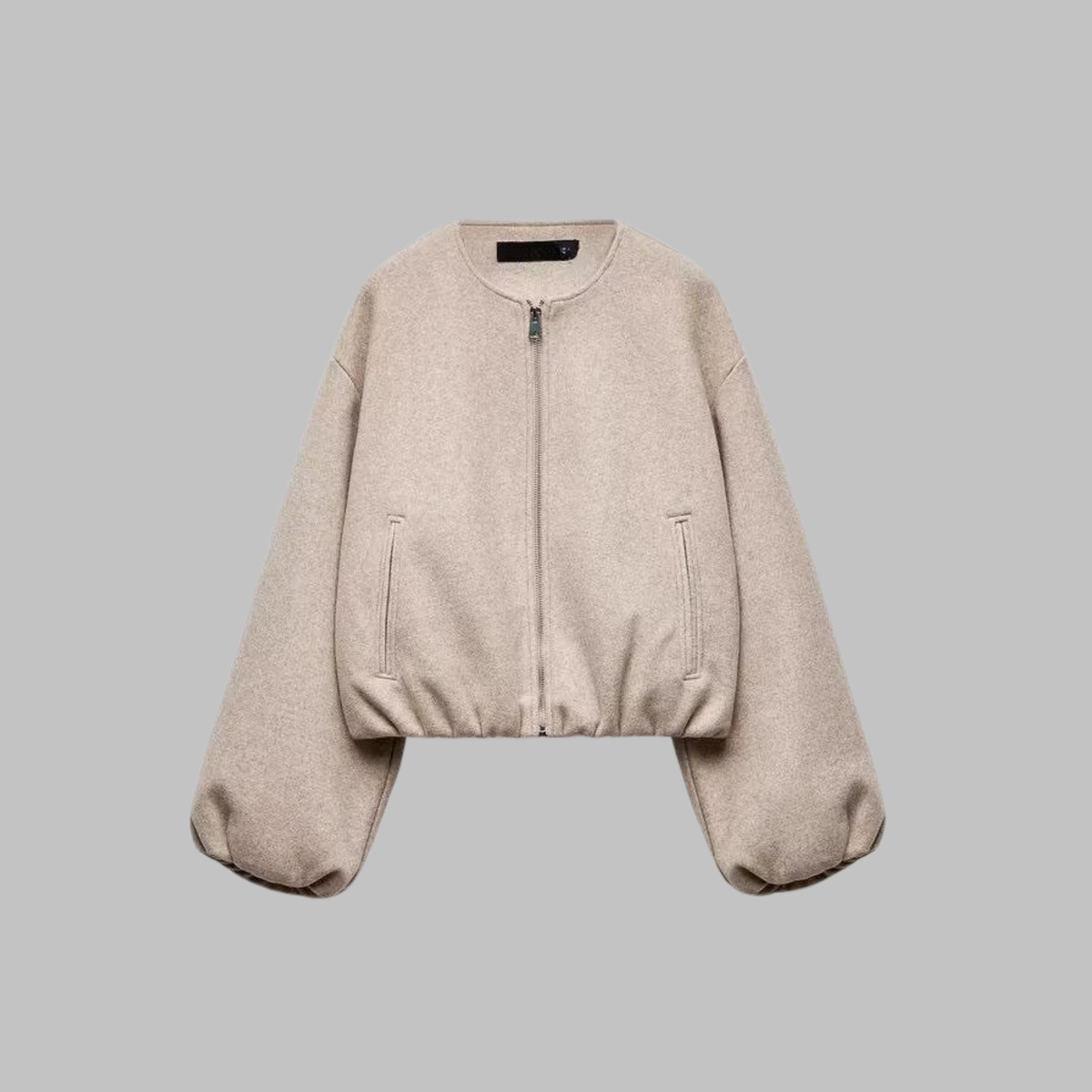 Cropped Jacket Polyester Boxy with Full Zip and Elasticated Hem