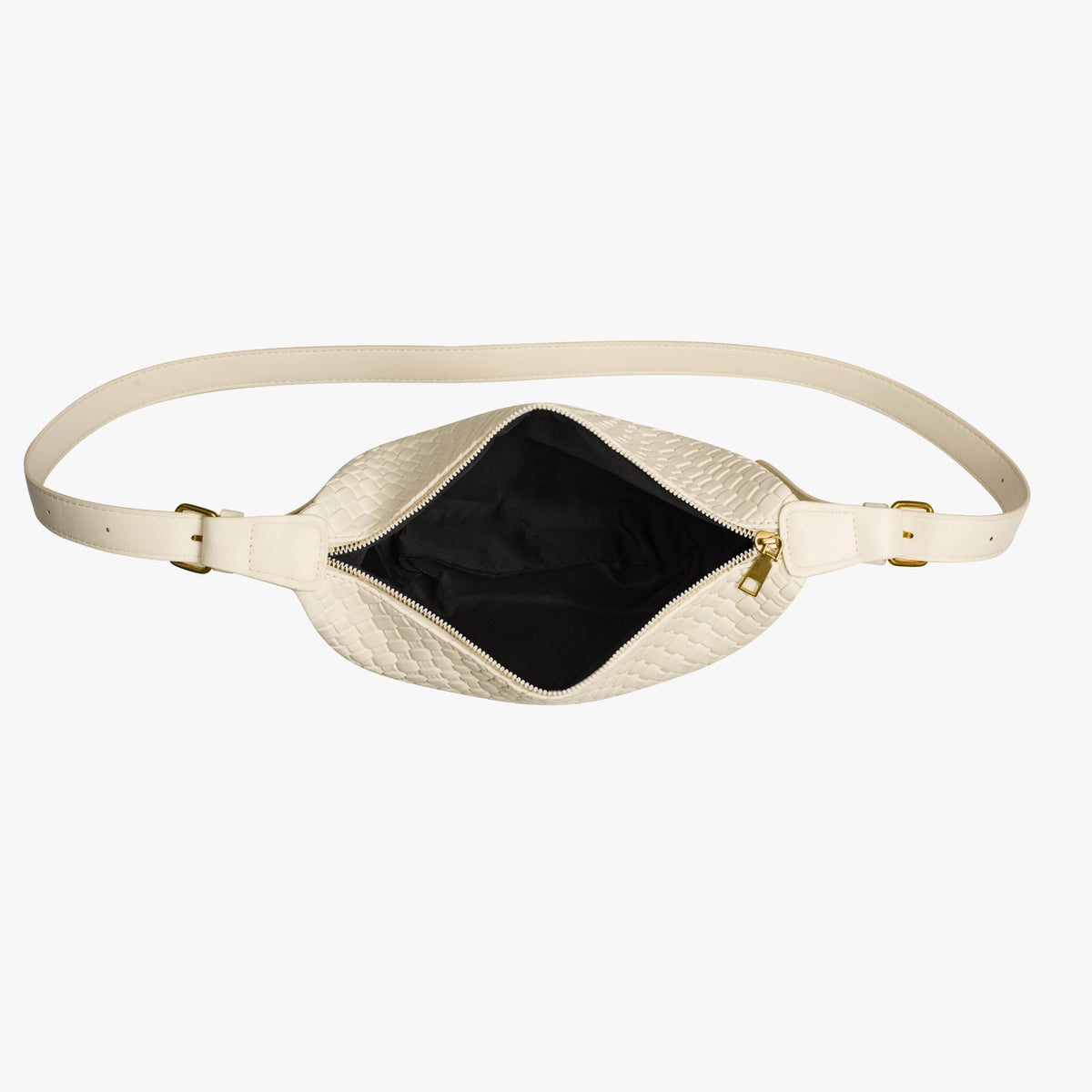 Crescent Bag Faux Leather Woven Detail with Zip and Strap