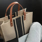 Tote Bag Textured Canvas with Faux Leather Handle and Pockets