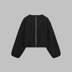 Cropped Jacket Polyester Boxy with Full Zip and Elasticated Hem