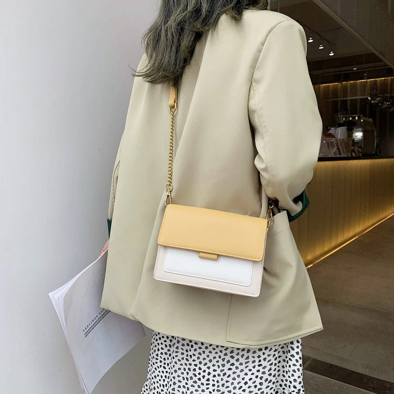 Crossbody Bag Faux Leather Two-Tone with Two Removable Straps