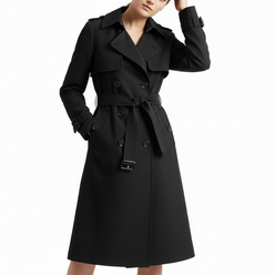 Trench Coat Polyester Longline Single-Breasted with Smooth Finish