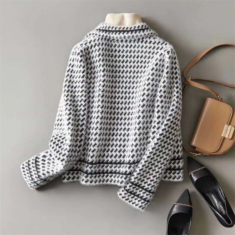 Jacket Wool Blend Houndstooth Cashmere-Feel with Tailored Fit