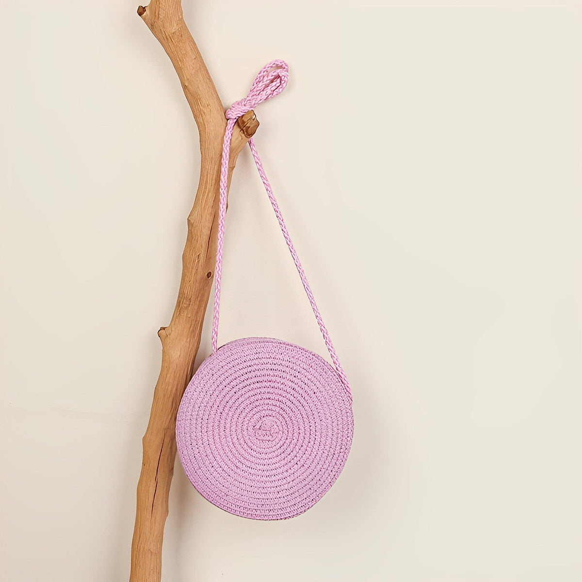 Round Straw Bag with Rope Shoulder Strap