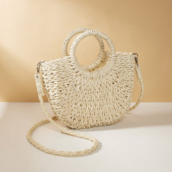 Straw Bag with Top Handles and Shoulder Strap