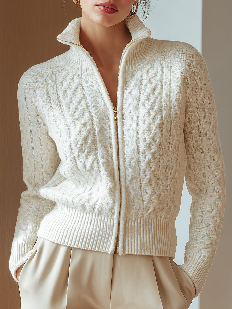 Cable Knit Zip-Up Cardigan