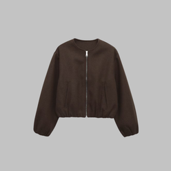 Cropped Jacket Polyester Boxy with Full Zip and Elasticated Hem
