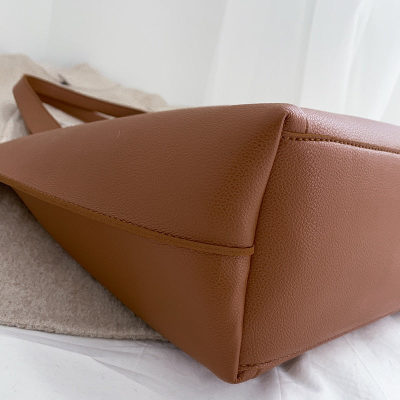 Tote Bag Faux Leather Tapered with Magnetic Closure and Pocket