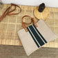 Tote Bag Textured Canvas with Faux Leather Handle and Pockets