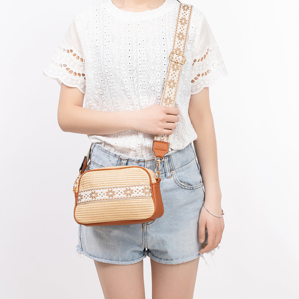 Crossbody Bag Straw Faux Leather with Adjustable Strap