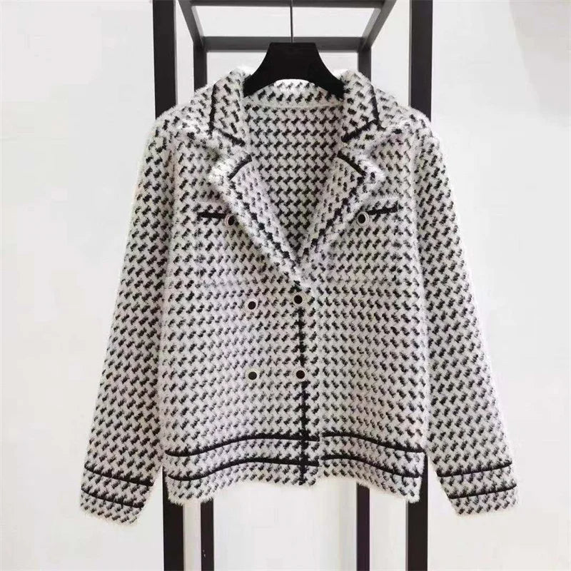 Jacket Wool Blend Houndstooth Cashmere-Feel with Tailored Fit
