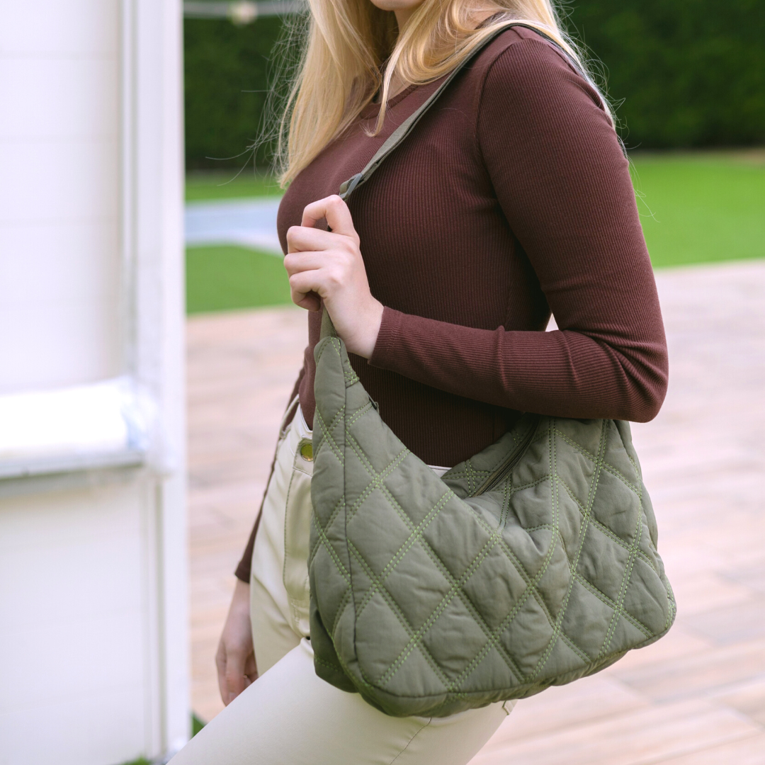 Crossbody Bag Quilted Nylon with Adjustable Shoulder Strap