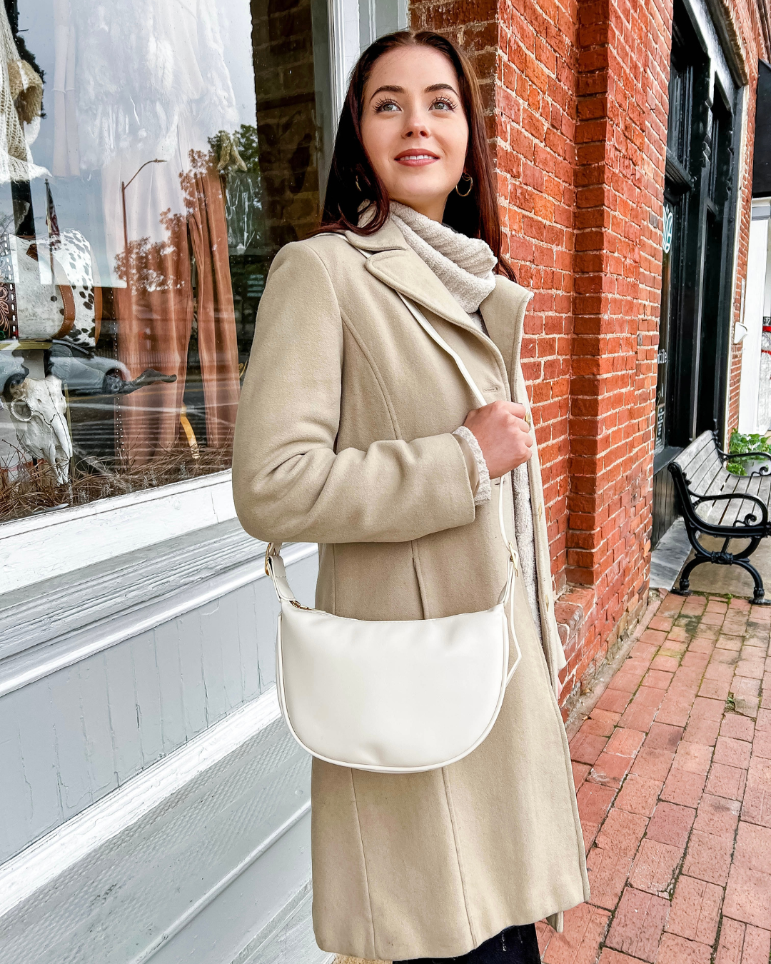 Crescent Bag Faux Leather with Zip and Adjustable Strap