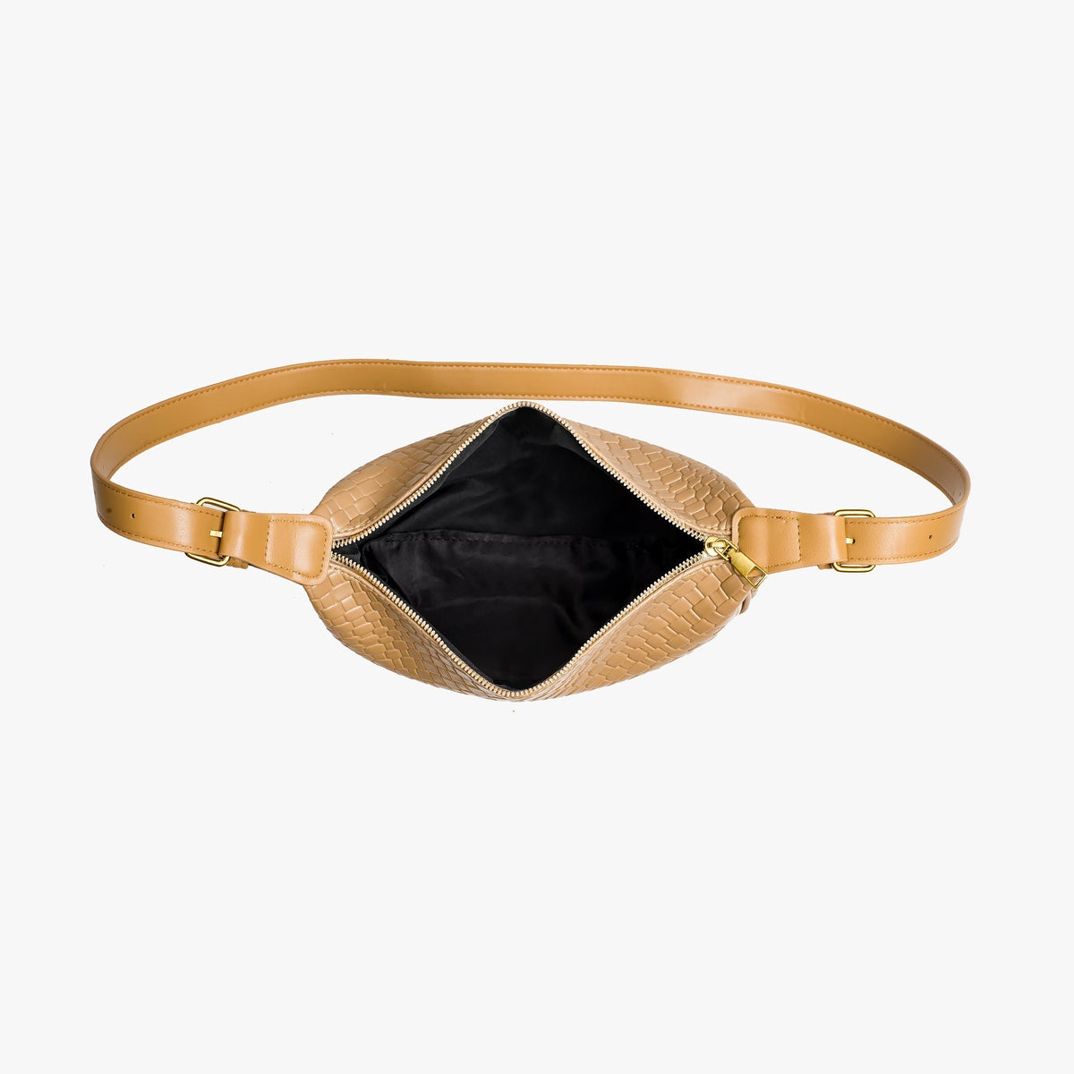 Crescent Bag Faux Leather Woven Detail with Zip and Strap