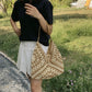 Tote Bag Straw with Faux Leather Details and Magnetic Snap