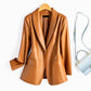 Blazer Faux Leather Longline with Notch Lapel and Single Button