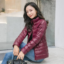Quilted Jacket Polyester Lightweight with Stand Collar, Tailored Fit