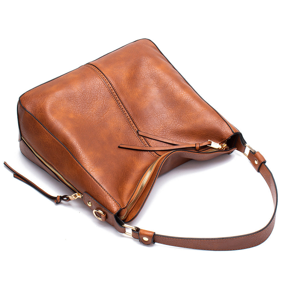 Top Handle Bag Faux Leather with Removable Strap and Zip Top