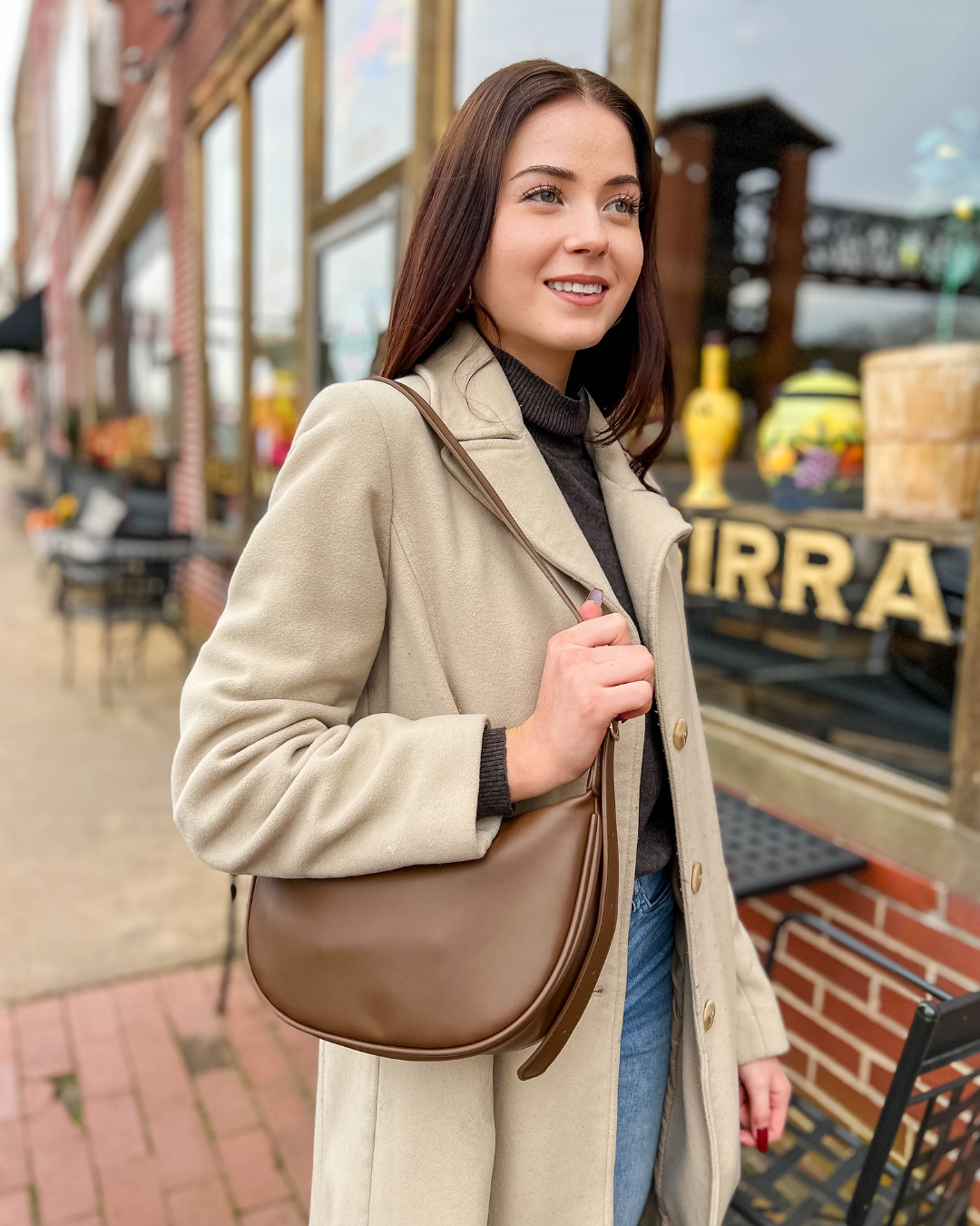 Crescent Bag Faux Leather with Zip and Adjustable Strap