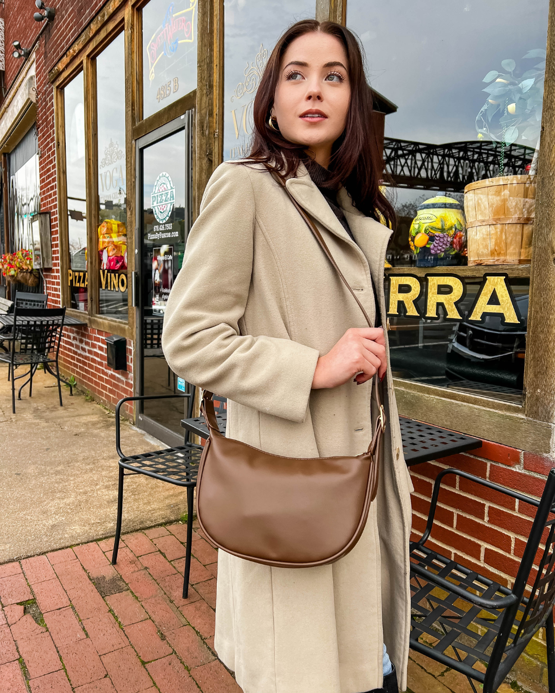 Crescent Bag Faux Leather with Zip and Adjustable Strap