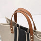 Tote Bag Textured Canvas with Faux Leather Handle and Pockets