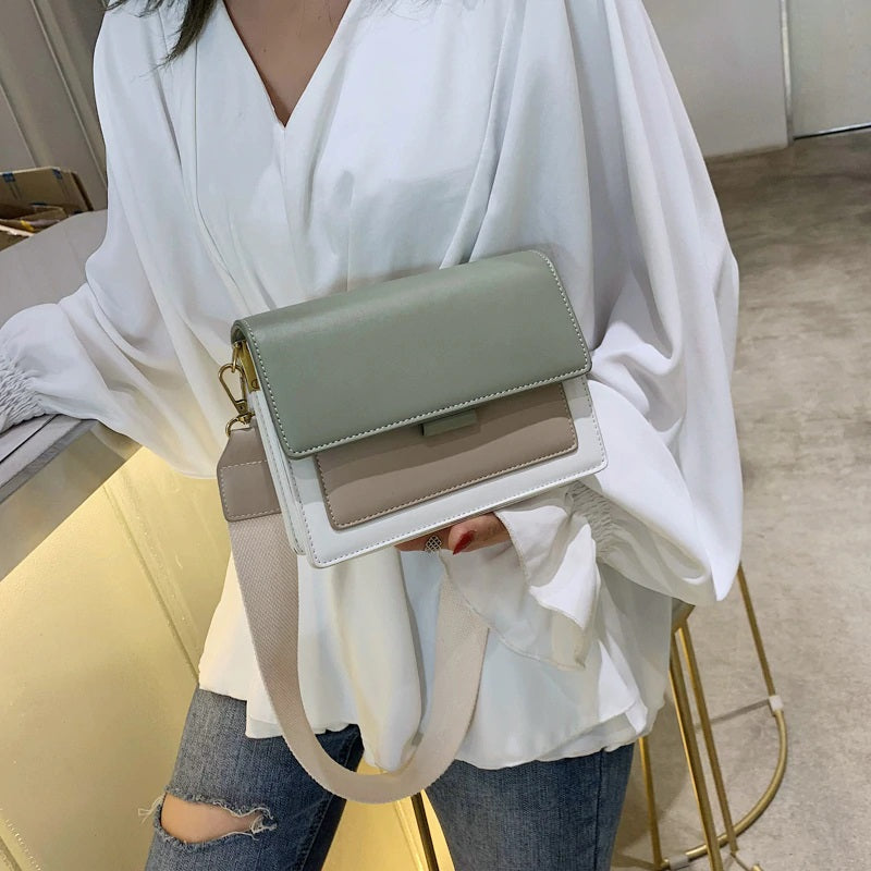 Crossbody Bag Faux Leather Two-Tone with Two Removable Straps