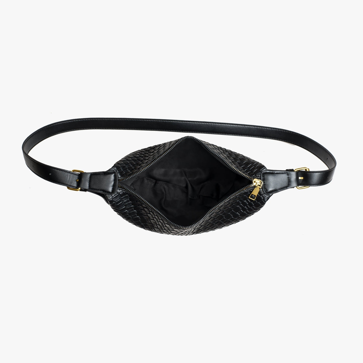 Crescent Bag Faux Leather Woven Detail with Zip and Strap