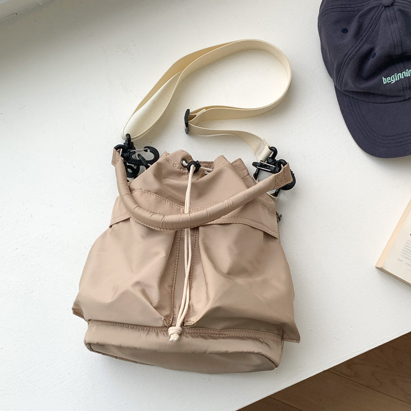 Bucket Bag Nylon with Drawstring, Top Handles and Strap