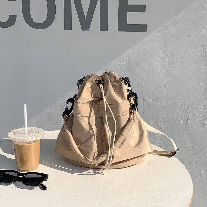 Bucket Bag Nylon with Drawstring, Top Handles and Strap