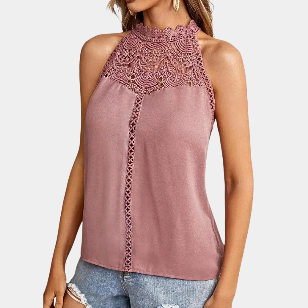 Lace Mock-Neck Sleeveless Top