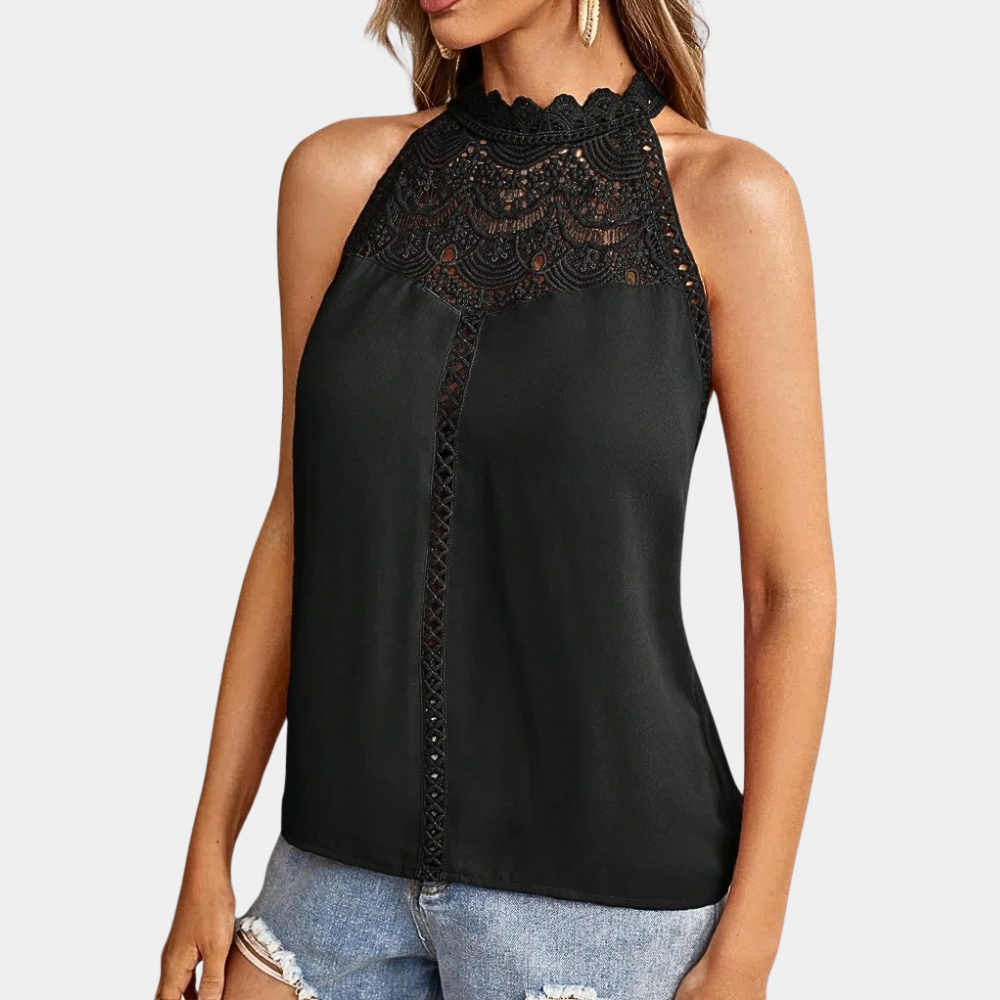 Lace Mock-Neck Sleeveless Top