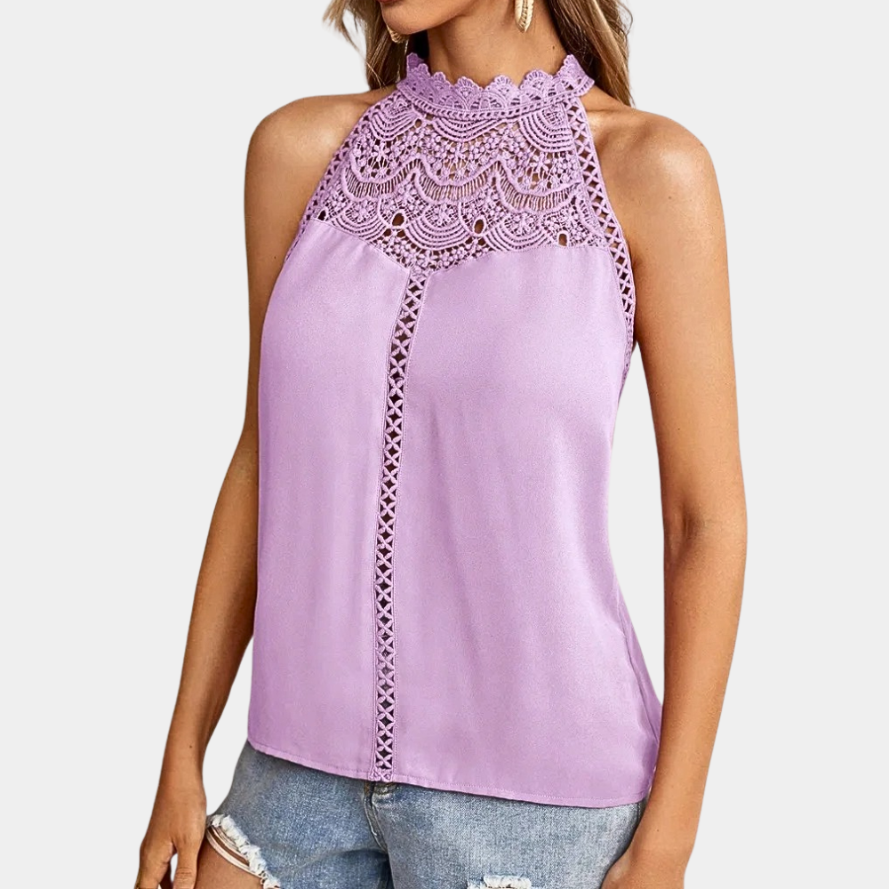 Lace Mock-Neck Sleeveless Top
